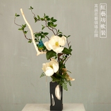 台湾高档原创白色玉兰花仿真花艺套装家居饰品假花客厅样板房摆件