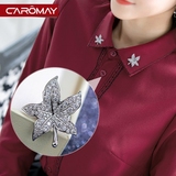 卡洛美饰品 奢华枫叶水晶领针女 韩国时尚简约衣领领饰领扣小胸针