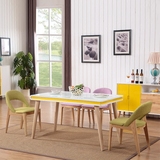 北欧餐桌椅组合 4人6人简约现代钢化玻璃长方形 餐厅实木餐台饭桌