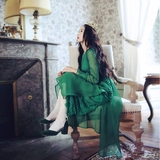 无有无印2016秋季新款独立设计师原创绿色复古蕾丝连衣裙M15133