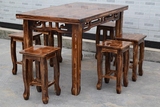 檀梨坊 柏木实木餐桌子仿古雕花八仙桌明清古典4人6人餐桌凳组合