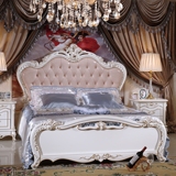 欧式白色描金1.5米双人床 雕花真皮实木公主床 法式橡木儿童床