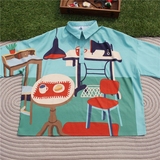 童趣原宿风清晰家具生活系列数码印花宽松中袖衬衫夏季新款衬衣