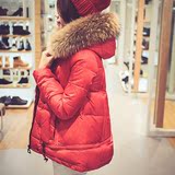 2015新款大毛领羽绒服女短款韩版加厚外套修身A字版斗篷女士冬装