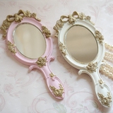 出口欧洲Rococo洛可可公主风玫瑰丝带浪漫粉色蝴蝶结手持镜化妆镜