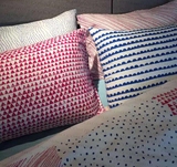北欧纯棉磨毛拉绒蓝红色几何条纹波点混搭枕套/被罩/床单四件套