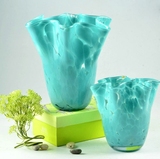 不规则异形彩色玻璃艺术花瓶 客厅招财风水白菜玻璃工艺品摆件