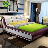 丛良 现代家具婚床1.8米 真皮床双人床1.5米欧式软床床皮艺床 床
