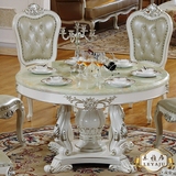 欧式大理石餐桌餐厅圆形雕花饭桌子小户型白色餐台实木圆桌椅组合