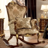 欧式美式木质雕花布艺卧室家庭摇椅 房间休闲椅 高档木制躺椅