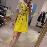 丽丽代购moschino 16春夏新款3D蝴蝶结图案短袖圆领中长款 连衣裙