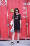 Color U正品包邮2016夏装新款韩版时尚品质字母印图显瘦连衣裙2色