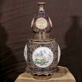 景德镇陶瓷器清乾隆仿古重工粉彩 山川秀色葫芦花瓶收藏工艺礼品
