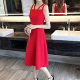 依雪坊女装夏装2016新款潮吊带红裙子夏中长款性感雪纺红色连衣裙