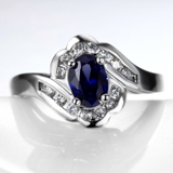 易燃火山蓝宝石色合成锆石戒指女款欧美时尚中指食指指环水晶饰品