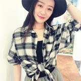 新款韩国代购黑白格子衬衫大码女装宽松显瘦上衣长袖