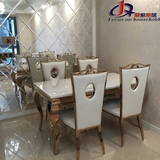 大理石餐桌 欧式高档酒店餐台 简约后现代长方形不锈钢餐桌椅组合