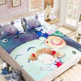 朗绮国际 儿童卡通动漫床上用品珊瑚绒龙猫床单单件-----龙猫油画