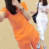2016夏季韩版学生时尚休闲跑步套装女短袖宽松纯棉哈伦裤两件套潮