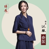 汉服女改良日常中国风套装棉麻上衣夏古装复古中式禅意茶人服短袖