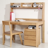 欧式书房白橡木电脑桌带书架子纯实木家用书桌定制胡桃木电脑桌子