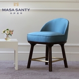 现代美式蓝色矮背餐椅软包简约新古典设计师样板房休闲椅餐厅家具