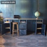 美式loft复古工作台 实木会议桌 铁艺松木办公桌长方形两人办公桌