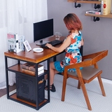 欧美式铁艺实木电脑桌办公桌组合简约书桌办公室桌子台式电脑桌椅