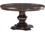 新款美式乡村实木圆形餐桌 北欧风格复古做旧6人1.2米餐桌椅组合