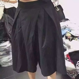 欧洲站2016夏季新款showing shop女装黑色松紧腰阔腿裤裙裤七分裤