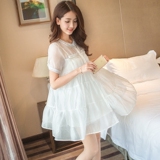 2016新款雪纺裙蓬蓬裙白色纱裙连衣裙网纱韩版公主裙甜美透视性感