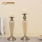 现代新古典高档金属玻璃烛台 创意餐桌浪漫烛台摆件 家居装饰品