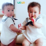 韩版新款新生儿爬服0-1岁男女宝宝连体包屁衣学院海军风三角哈衣