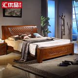 胡桃色全实木床1.8米简约现代中式单双人床高箱床储物家具婚床1.5