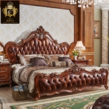 奢华欧式真皮双人床1.8米 美式进口牛皮婚床复古主卧小户型家具Z3