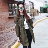 【预售】2016新款秋季外套韩版修身上衣中长款军绿色风衣女棒球服