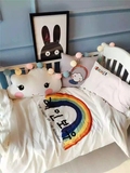 包邮2016年韩国彩虹云朵水洗棉四件套婴儿床儿童床床品套件带抱枕