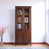 全实木书架美式黑胡桃色红橡木书柜橱组合简约置物架 书房家具