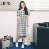 LRUD2016夏季新款韩版学院风格子连衣裙女宽松百搭中长款吊带裙