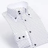 韩版印花男士长袖衬衫双层领丝光棉圆点黑白色印花波点修身型衬衣