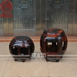 老挝大红酸枝鼓凳整料素面黑料鼓墩实木矮凳 红木换鞋凳交趾黄檀