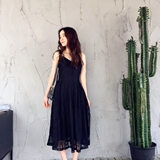 DR.AZHU 独家定制 原创设计 2016夏装新款吊带蕾丝黑色长裙女经典