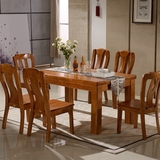 特价超厚橡木餐桌纯全实木餐桌椅组合餐厅家具长方形饭桌一桌六椅
