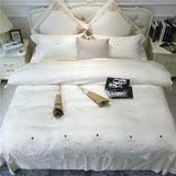 蕾丝四件套白色床上用品精梳棉提花纯色简约女王风4件套全棉床品