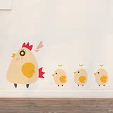 鸡妈妈和鸡宝宝 墙贴纸可爱卡通儿童房防水卫生间玄关卧室墙贴dw