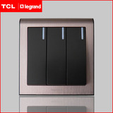 TCL开关插座86型K5经典系列玫瑰金边+黑芯开关面板三开单控带灯