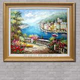现代地中海风景油画欧式客厅有框画纯手绘装饰画卧室壁画挂画MK99