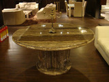伊朗天然大理石白洞石餐桌椅组合圆形餐台简约现代家具KM-378E
