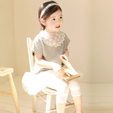 韩版女童短袖儿童实拍有模特纯色打底纯棉新款B类新品圆领上衣T恤