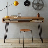 美式铁艺实木写字桌简约单人办公桌办公双层台式电脑桌卧室书桌